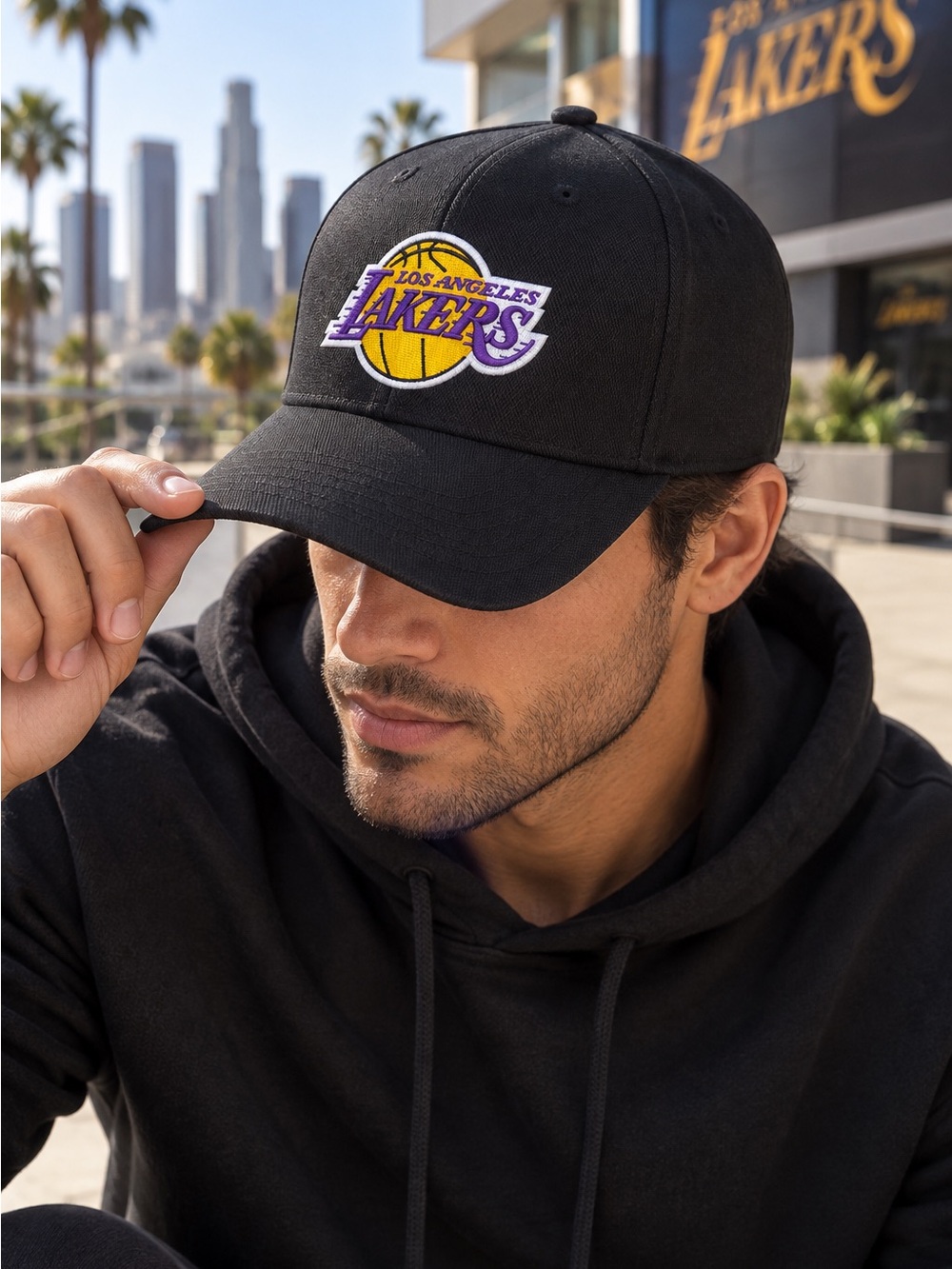 NBA Black Los Angeles Lakers Hat with Yellow and Purple Logo